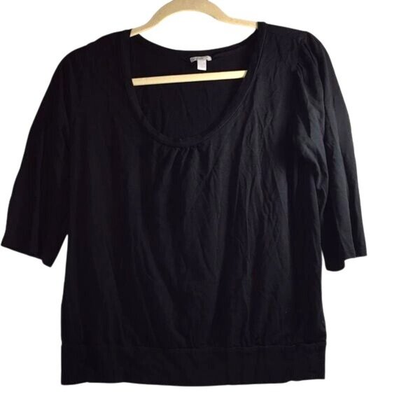 Old Navy Womens Top RN 54023 Black  3/4 Sleeve Ribbed Hem Size L - Picture 1 of 6